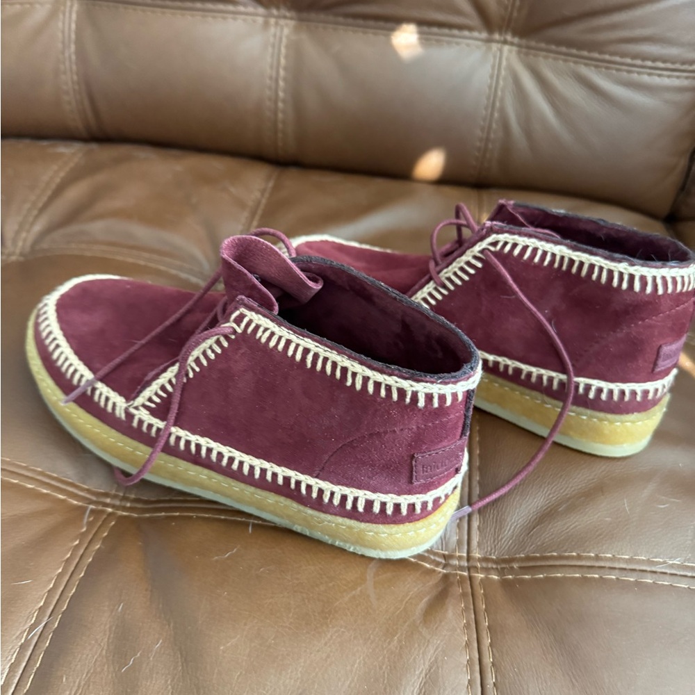 Laidback London Burgundy Suede Ankle Boots with Cream Stitching - Picture 2 of 7